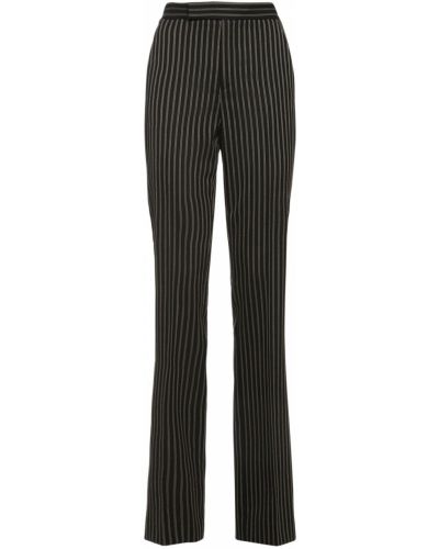 Pruhované vlnené rovné nohavice Ralph Lauren Collection čierna