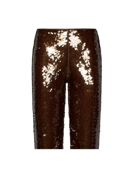 Pantalones rectos con bordado con lentejuelas de cintura baja Alberta Ferretti marrón
