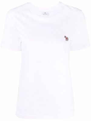 Bavlnené tričko s výšivkou so vzorom zebry Ps Paul Smith biela