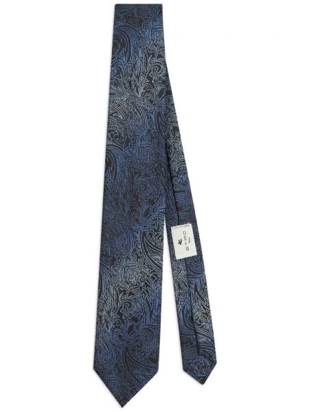 Žakárová hedvábná kravata s potiskem Etro modrá