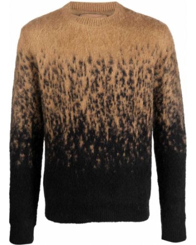Sweter z nadrukiem w abstrakcyjne wzory z okrągłym dekoltem Salvatore Santoro brązowy