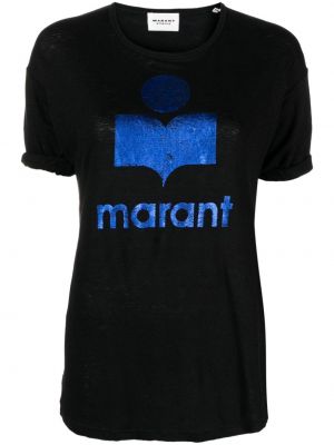 Lniana koszulka z nadrukiem Marant Etoile czarna