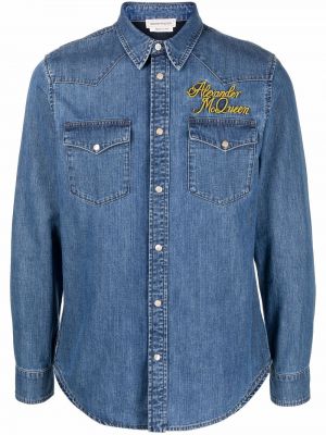 Siuvinėta džinsiniai marškiniai Alexander Mcqueen mėlyna
