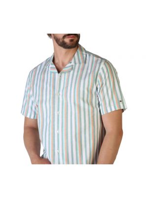 Camisa con botones de algodón a rayas Tommy Hilfiger blanco