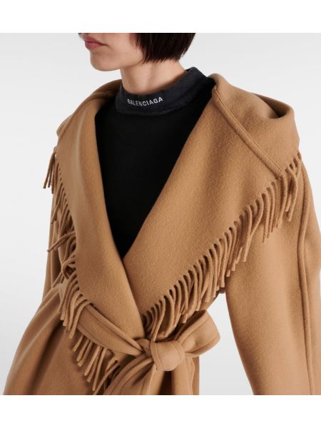 Vlněný kabát s třásněmi Balenciaga béžový