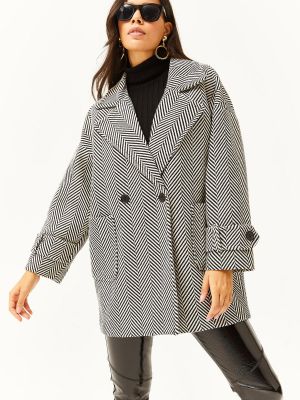 Oversized παλτό με τσέπες με μοτίβο ψαροκόκαλο Olalook μαύρο