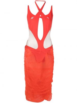 Průsvitné bavlněné šaty s odhalenými zády Mugler - červená