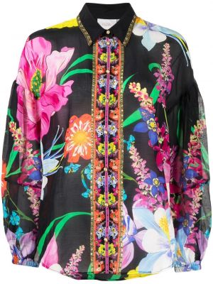 Bluza s cvetličnim vzorcem s potiskom Camilla črna