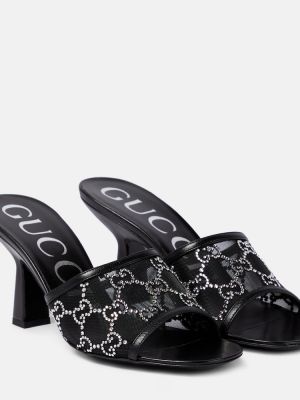 Papuci tip mules plasă Gucci negru