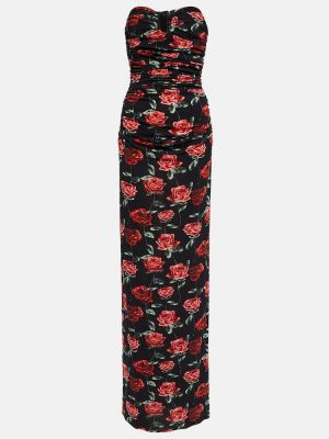 Jersey dolga obleka s cvetličnim vzorcem Magda Butrym črna