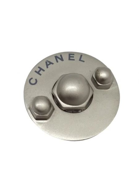 Broche de cuero Chanel Vintage plateado