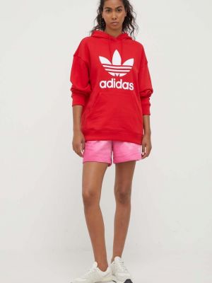 Pamučna hoodie s kapuljačom s printom Adidas Originals crvena