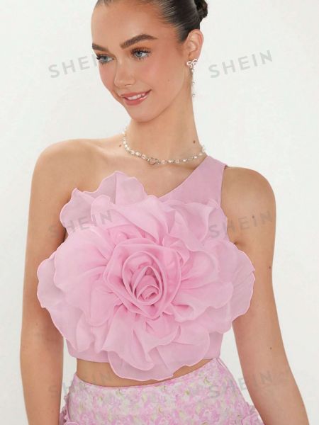 Майка без рукавов в цветочек Shein розовая