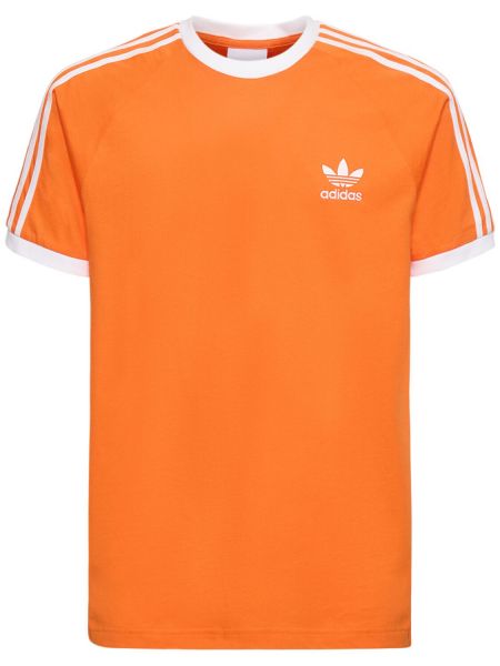 Çizgili pamuk tişört Adidas Originals turuncu