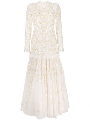 Haftowana sukienka długa w kwiatki Needle & Thread biała