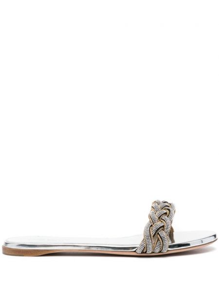 Leder sandale mit kristallen Giambattista Valli silber