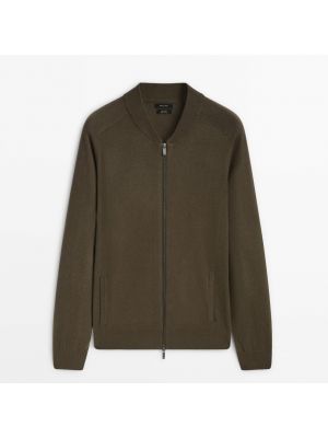 Кардиган Massimo Dutti Wool And Cotton Blend Knit Zip-up хаки