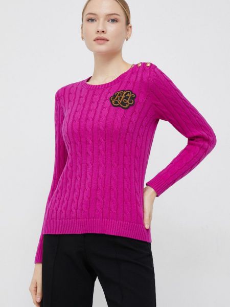 Bavlněný svetr Lauren Ralph Lauren dámský, růžová barva,