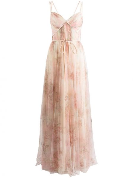 Вечерна рокля на цветя с принт Marchesa Notte Bridesmaids розово