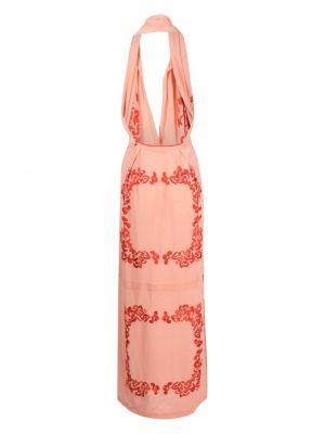Jedwabna sukienka długa w kwiatki Zeus+dione różowa