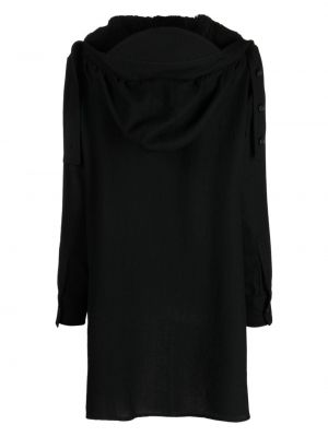 Vlněné mini šaty s kapucí Yohji Yamamoto černé