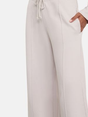 Bavlněné sametové rovné kalhoty s vysokým pasem Velvet béžové