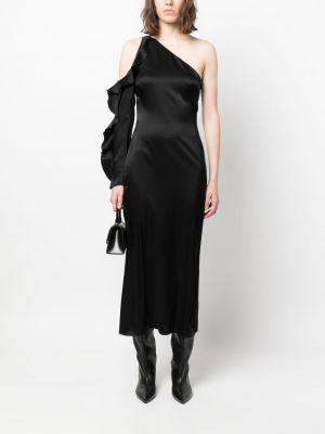 Asymetrické saténové koktejlové šaty David Koma černé