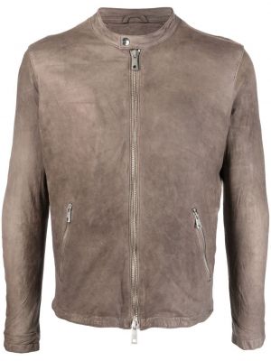 Usnjena jakna z zadrgo Giorgio Brato siva