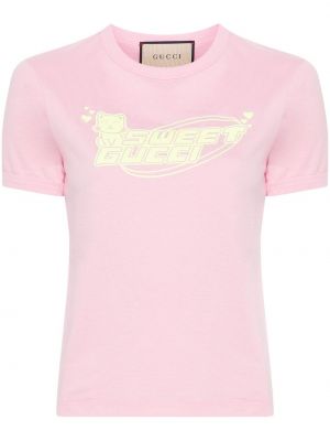 Памучна тениска с принт Gucci розово