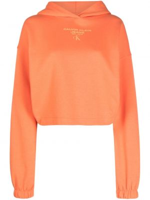 Bluza z kapturem bawełniana z nadrukiem Calvin Klein Jeans pomarańczowa