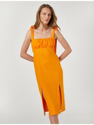 Lniana sukienka midi Koton pomarańczowa