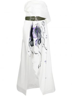 Asymetrické koktejlové šaty s potiskem s abstraktním vzorem Saiid Kobeisy bílé