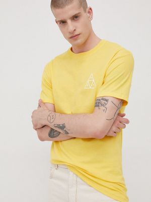 Памучна тениска с дълъг ръкав с принт Huf жълто