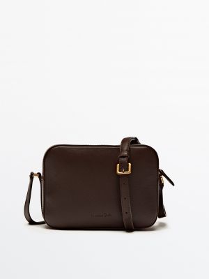 Кожаная сумка Massimo Dutti коричневая