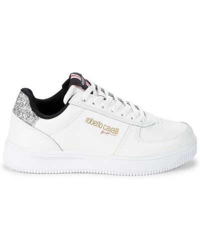 Brokatowe sneakersy skorzane Roberto Cavalli Sport, biały