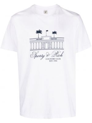 Bavlnené tričko s potlačou Sporty & Rich biela