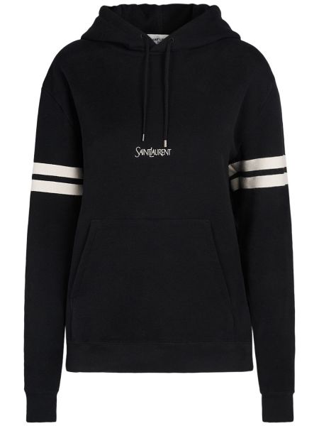 Hoodie med broderi i bomull Saint Laurent svart