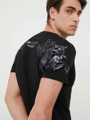 Nyomott mintás póló Alpha Industries - fekete