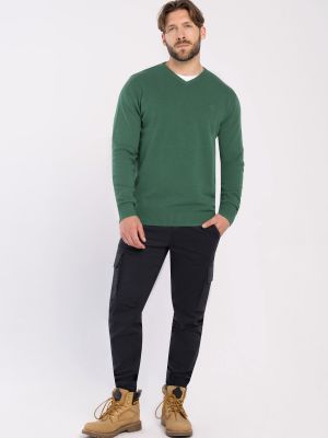 Меланжов пуловер Volcano зелено