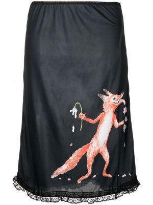 Midi φούστα με σχέδιο Maison Kitsuné μαύρο