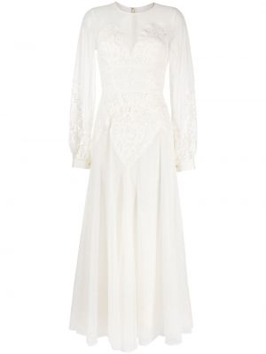 Sukienka długa w kwiatki tiulowa koronkowa Elie Saab biała