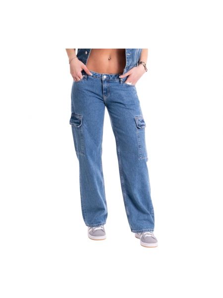 Jeansy z niską talią Calvin Klein Jeans niebieskie