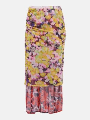 Midi suknja visoki struk s cvjetnim printom Dries Van Noten žuta