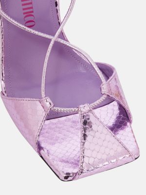 Kožené sandále so vzorom hadej kože The Attico fialová