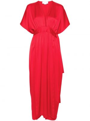 Σατέν μάξι φόρεμα με λαιμόκοψη v Genny κόκκινο