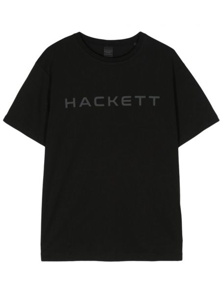 Памучна тениска с принт Hackett черно
