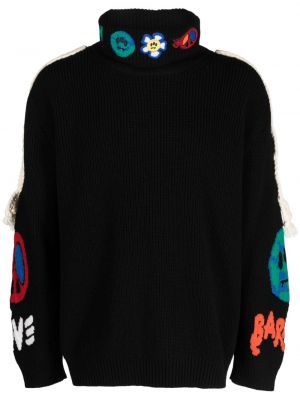 Vlnený sveter s výšivkou Barrow čierna