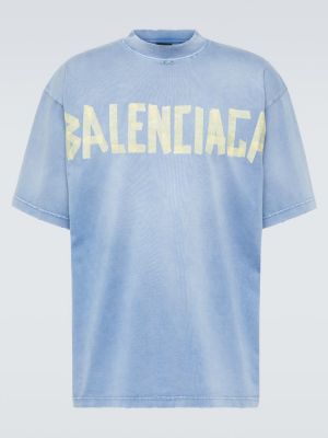 T-shirt di cotone in jersey Balenciaga blu