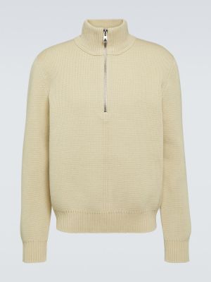 Vlnený sveter na zips Bottega Veneta béžová