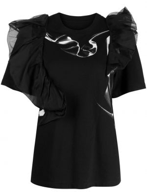 Koszulka bawełniana z falbankami z okrągłym dekoltem Jnby czarna